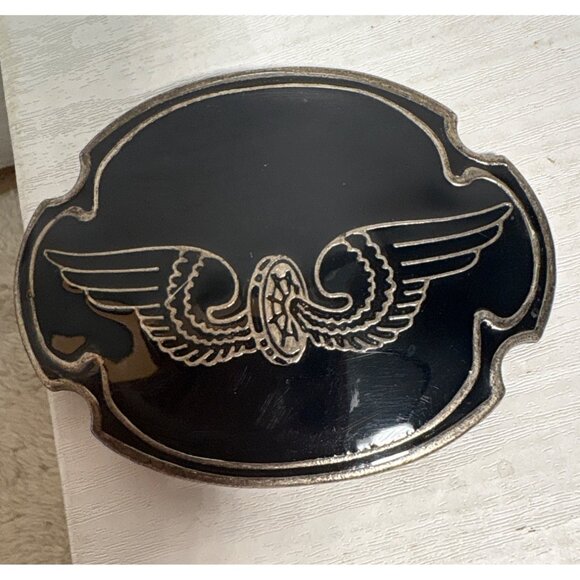 Guess Belt Buckle Silver & Black With Wimgs 4 x 3" Western - Picture 2 of 7